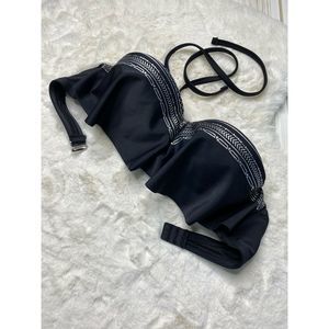 XHILIRATION Black Silver Bandeau Bikini Top Size S